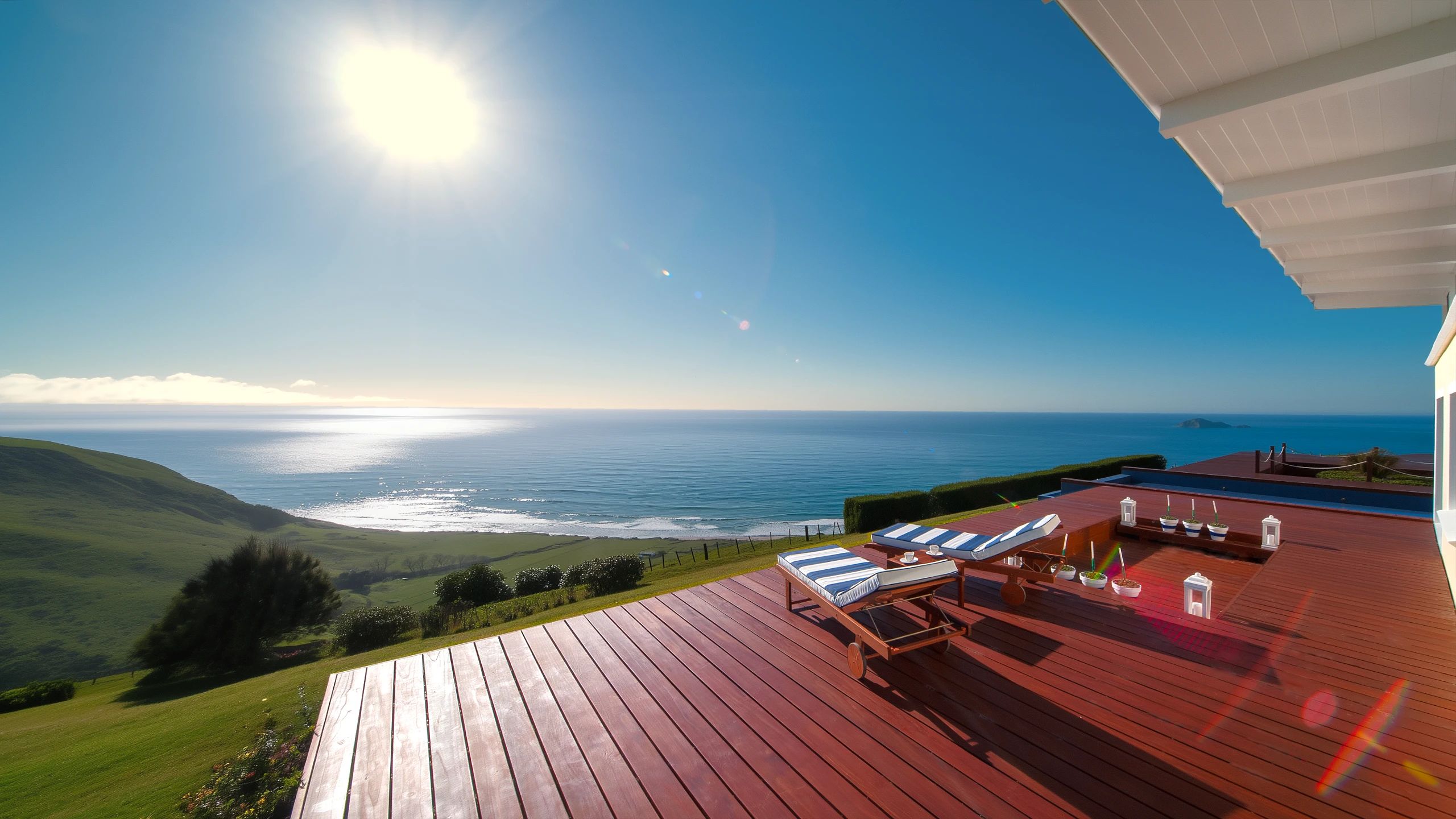 Expansive wooden deck of beach mansion offering stunning beach views and enhancing home resale value.